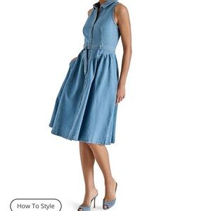Steve Madden: Mary Denim Button Front Sleeveless Midi Shirt Dress